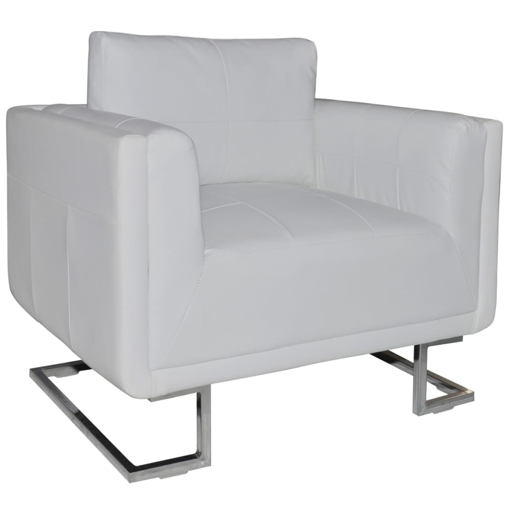 Vetonek Sillón con patas cromadas cuero sintético blanco