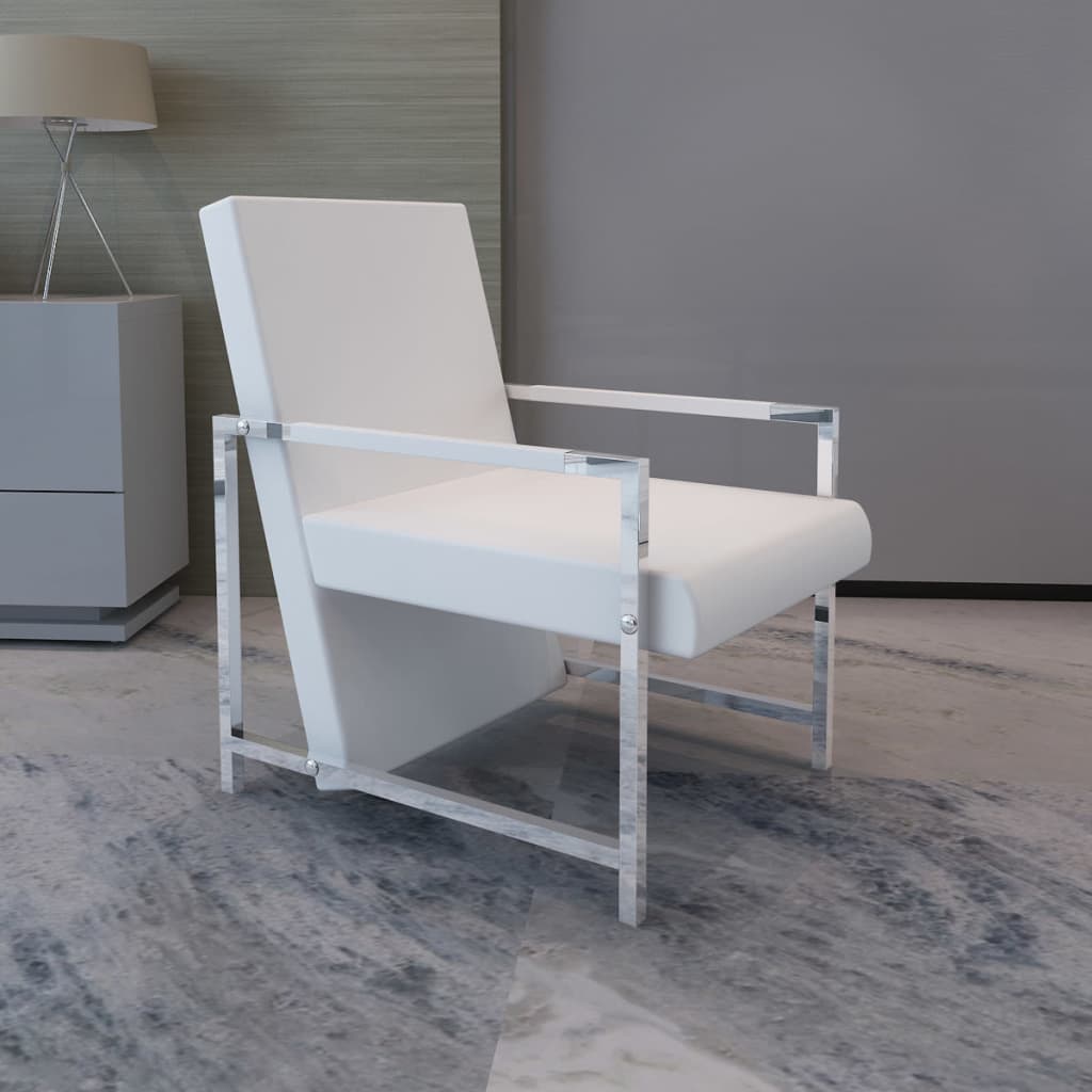 Vetonek Sillón con patas cromadas cuero sintético blanco