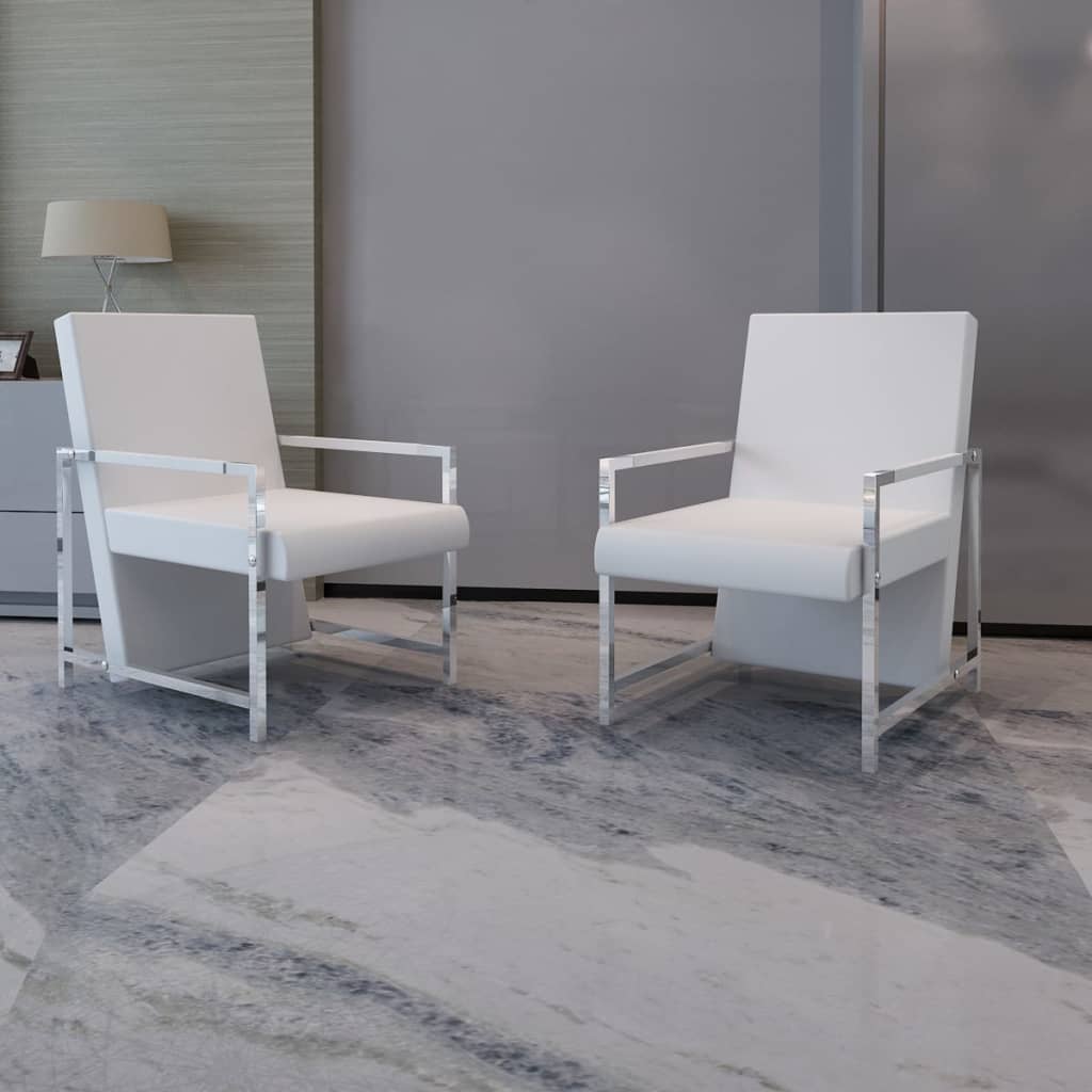 Vetonek Sillones 2 unidades estructura cromada cuero sintético blanco