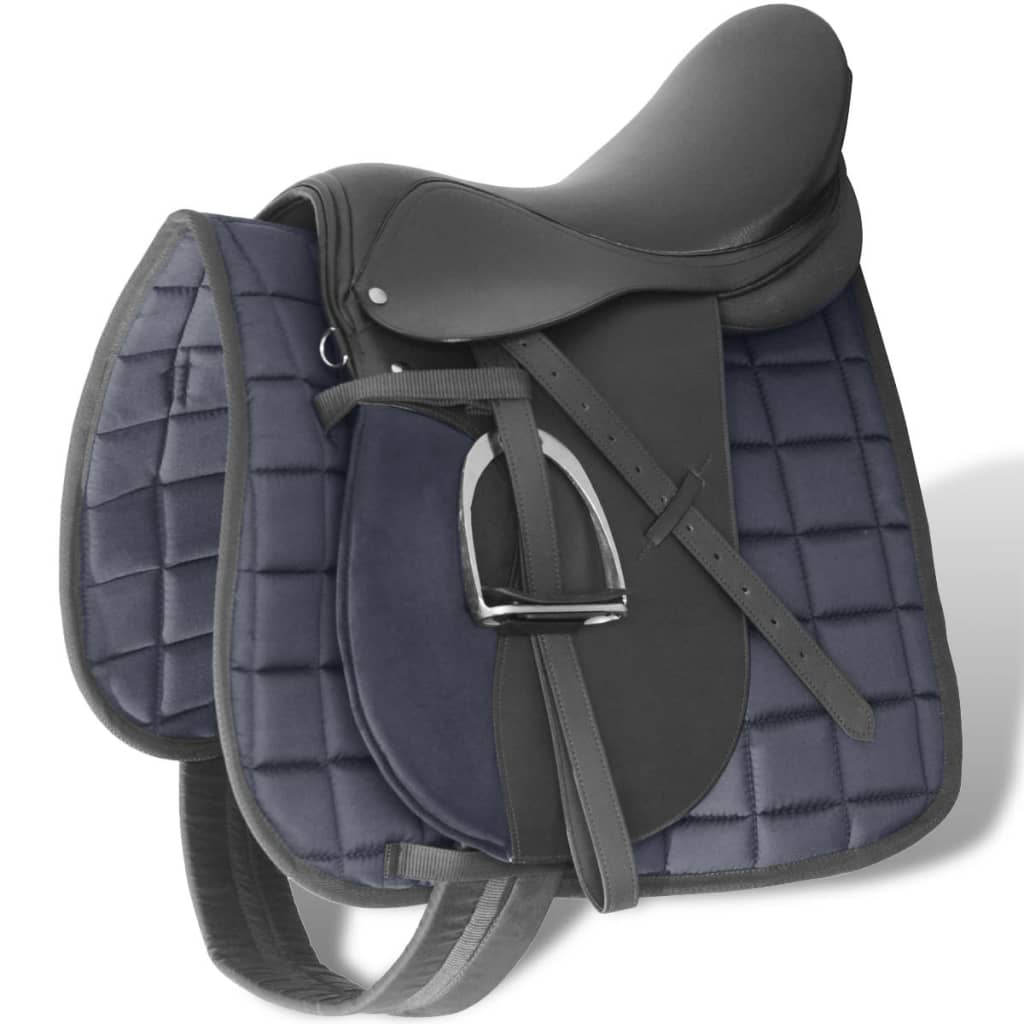 Set de montura de caballo de 16" y cuero negro 14 cm, 5 en 1