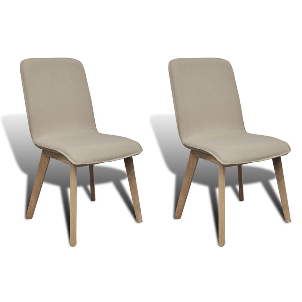 Vetonek Sillas de comedor 2 uds tela y madera maciza de roble beige