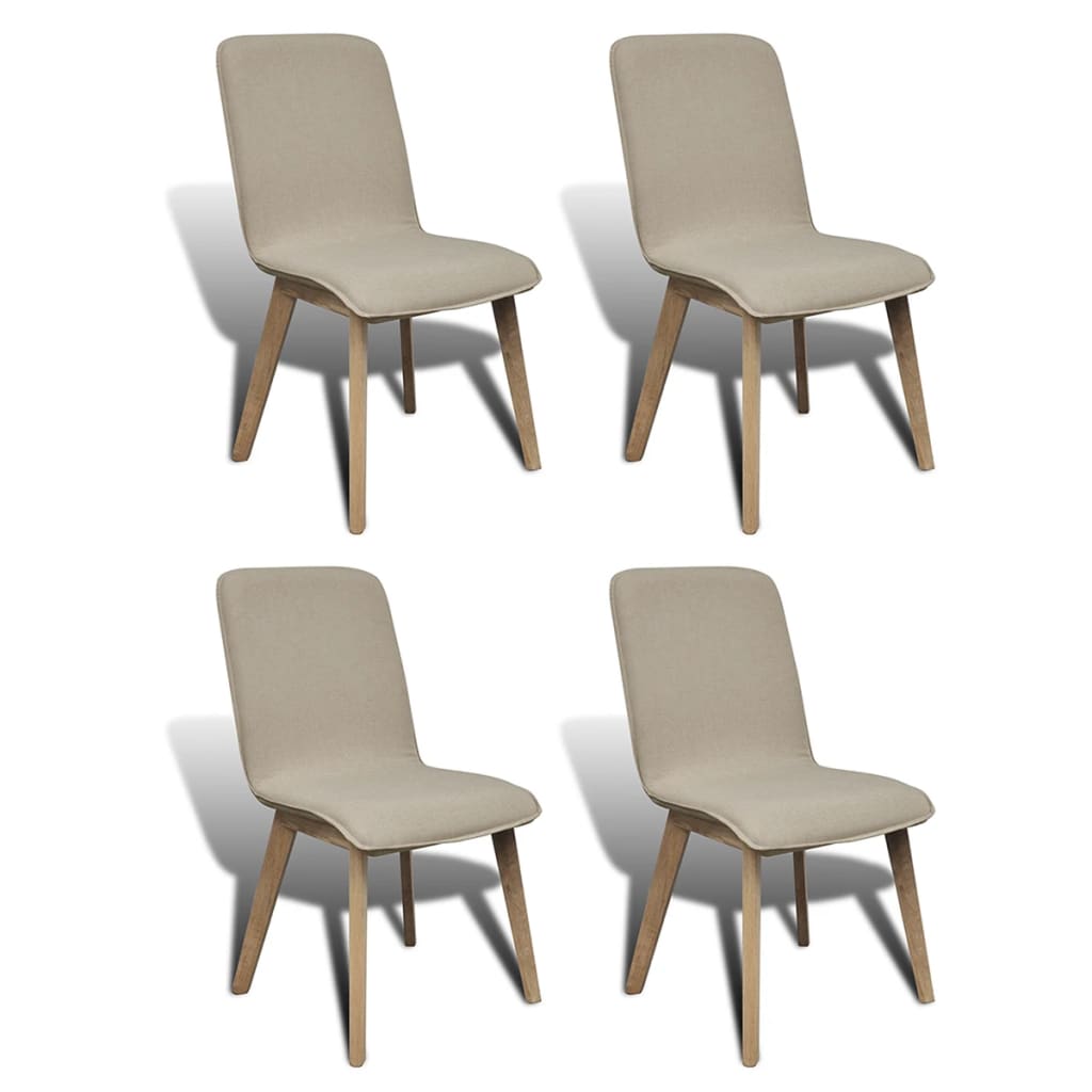 Vetonek Sillas de comedor 4 uds tela beige y madera maciza de roble