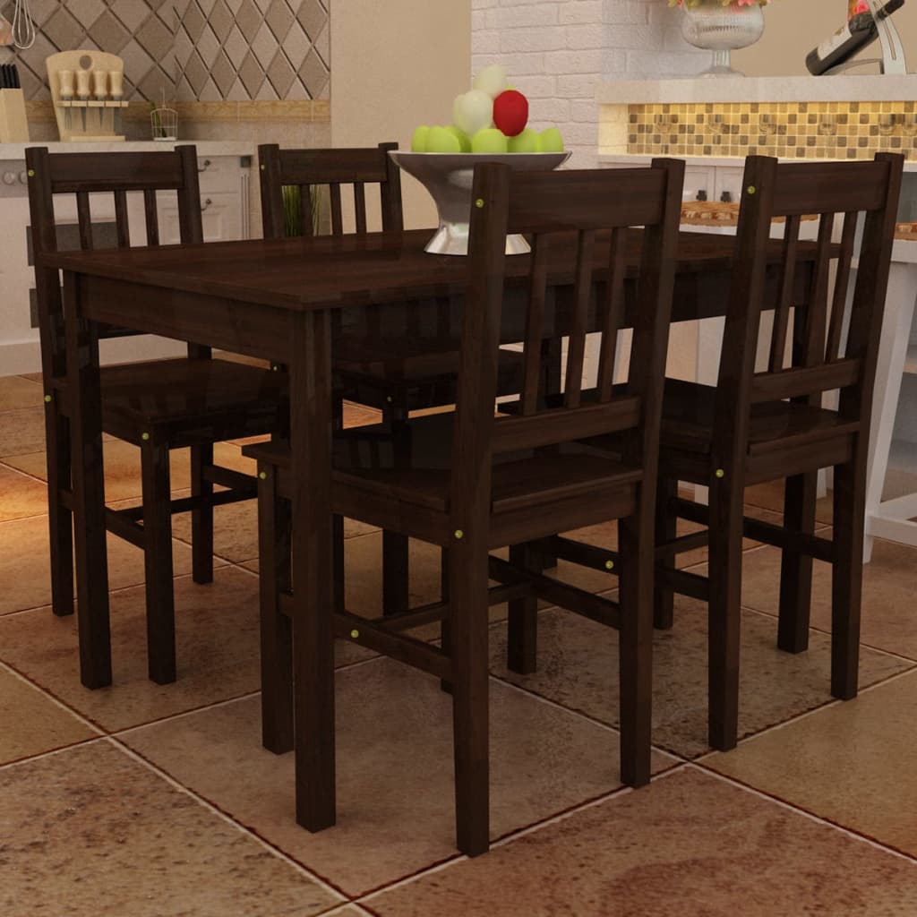 Vetonek Mesa de comedor y 4 sillas madera marrón