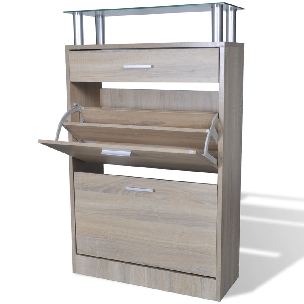 Vetonek Mueble zapatero cajón y estante superior vidrio aspecto madera