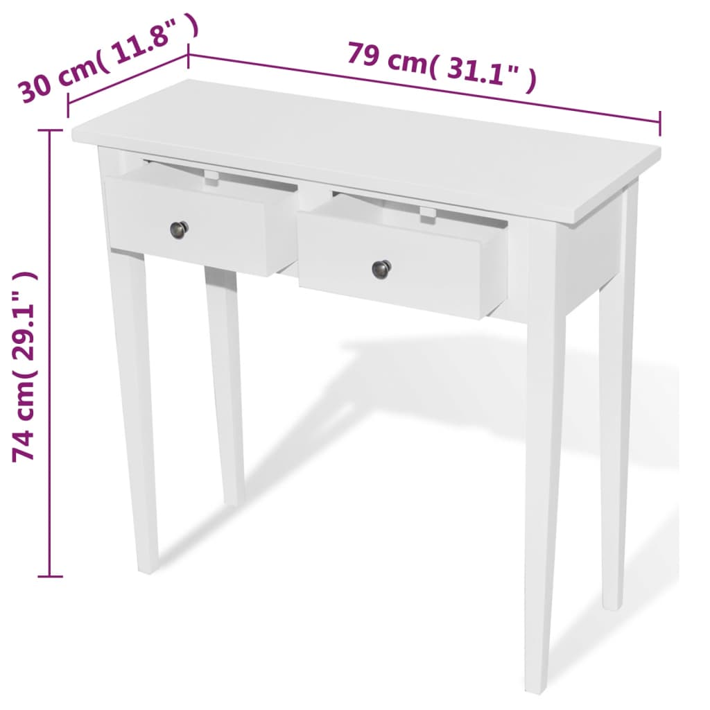 Mesa consola tocador con dos cajones blancos vidaXL