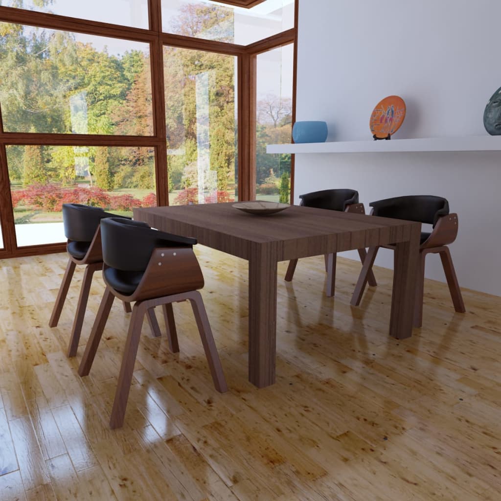 Vetonek Sillas de comedor 4 uds madera curvada y cuero sintético