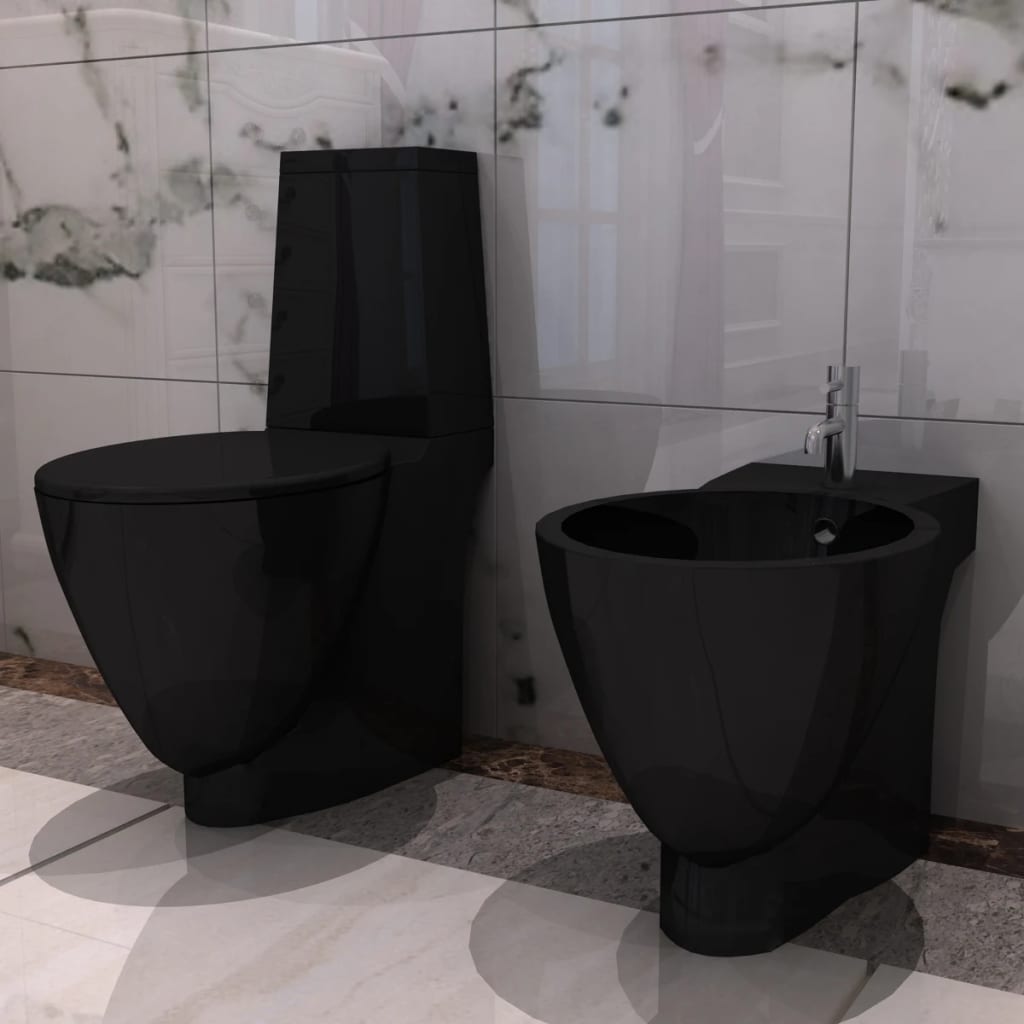 Inodoro y bidet negros de cerámica