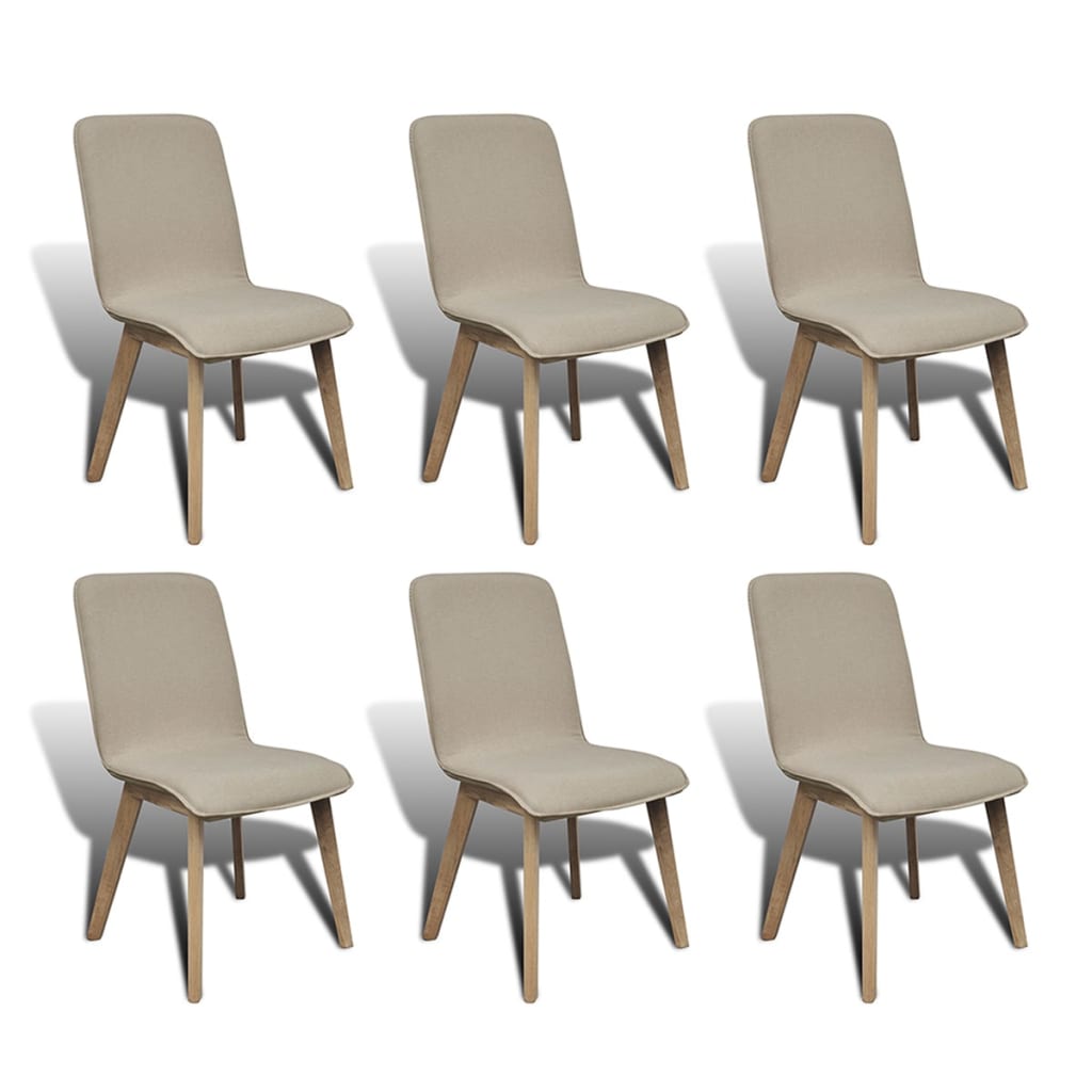 Vetonek Sillas de comedor 6 uds tela beige y madera maciza de roble 