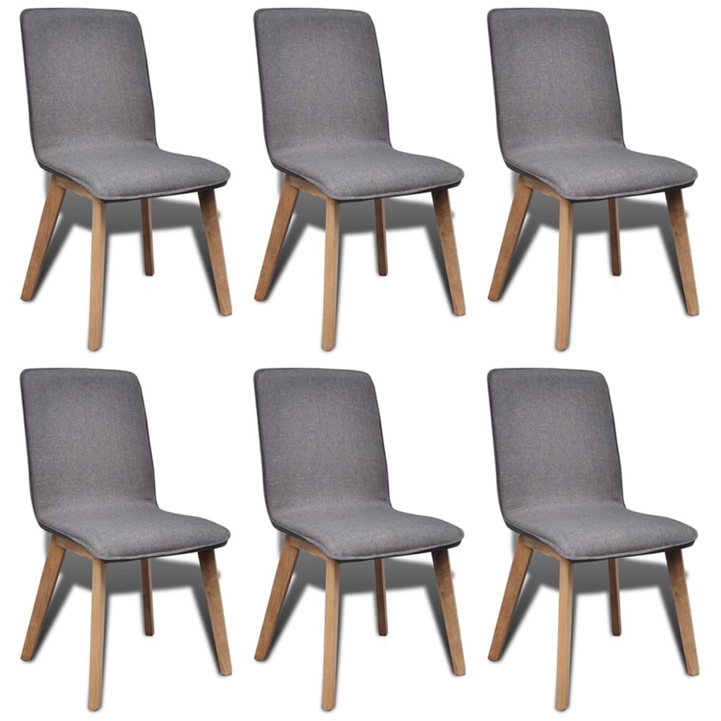 Vetonek Sillas de comedor 6 uds tela gris y madera maciza de roble 