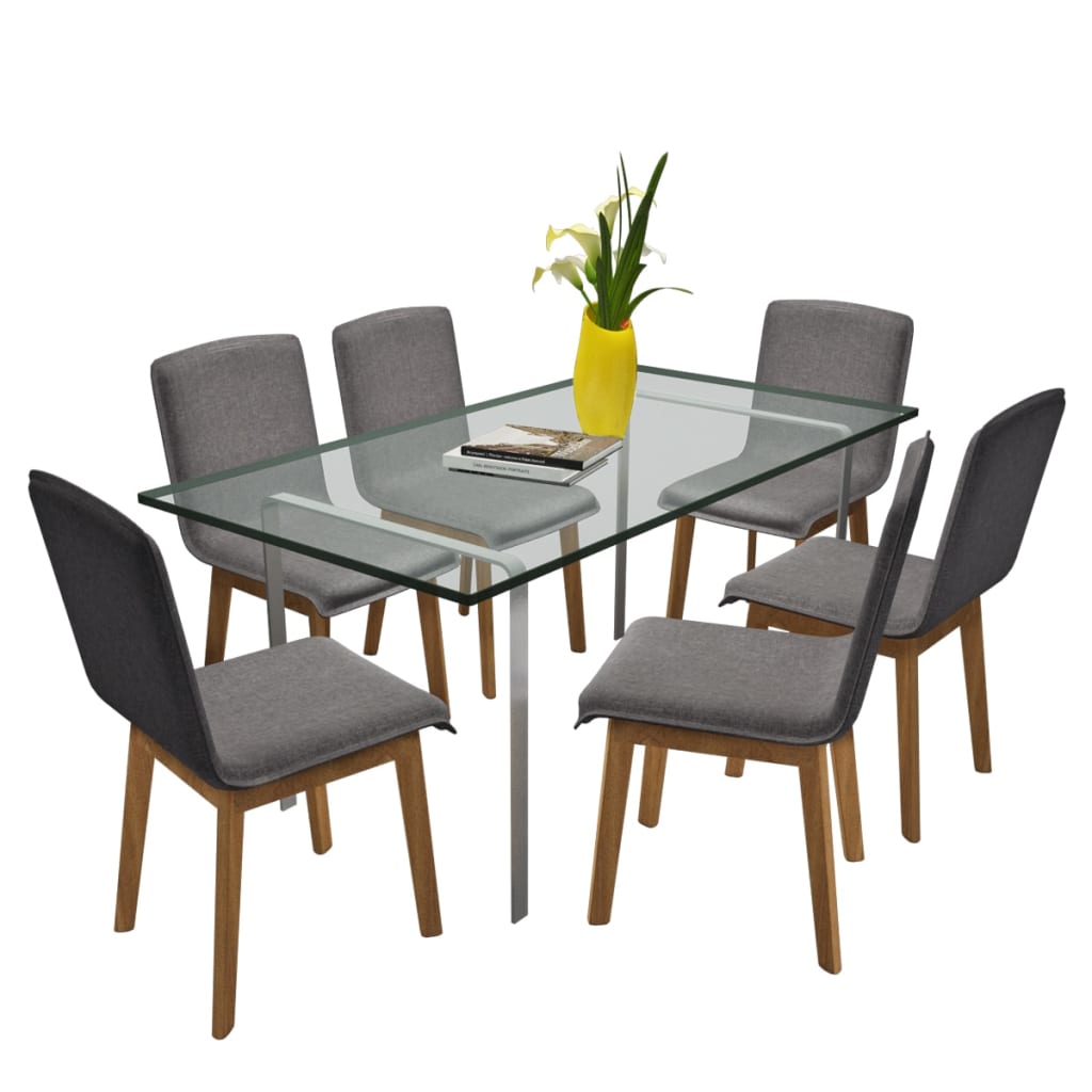 Sillas de comedor 6 uds tela gris y madera maciza de roble vidaXL