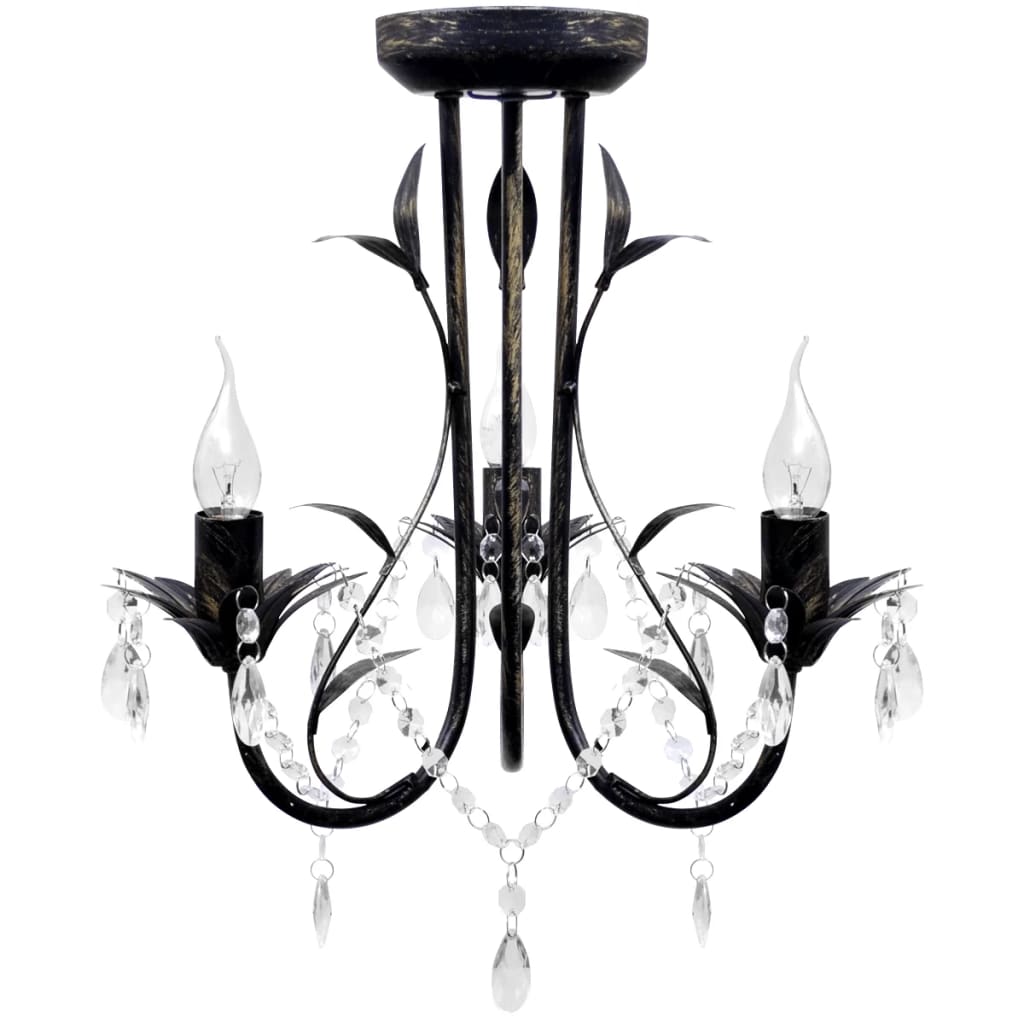 Lámpara de araña, candelabro negro estilo Art Nouveau, 3 x E14