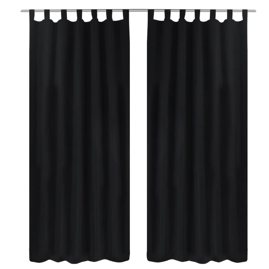 2 cortinas negras micro-satinadas con trabillas, 140 x 175 cm