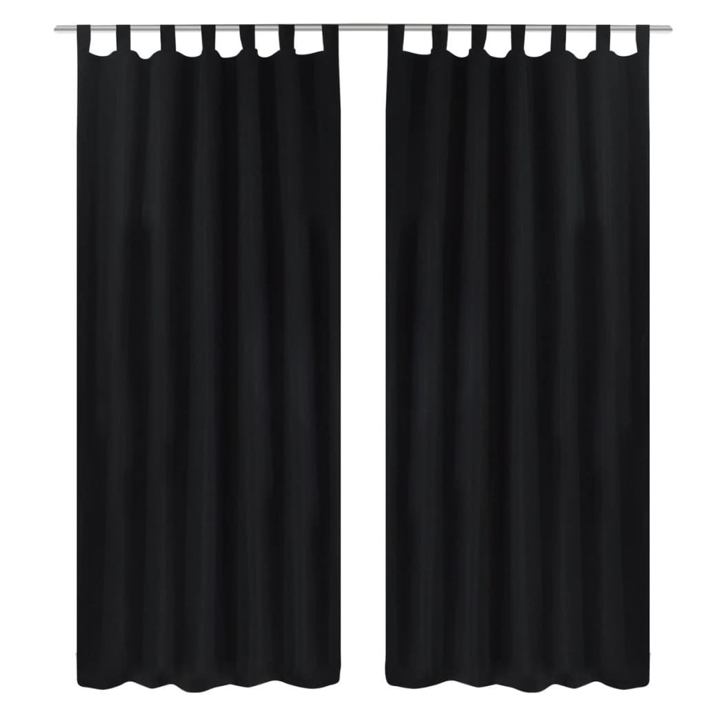 2 cortinas negras micro-satinadas con trabillas, 140 x 225 cm