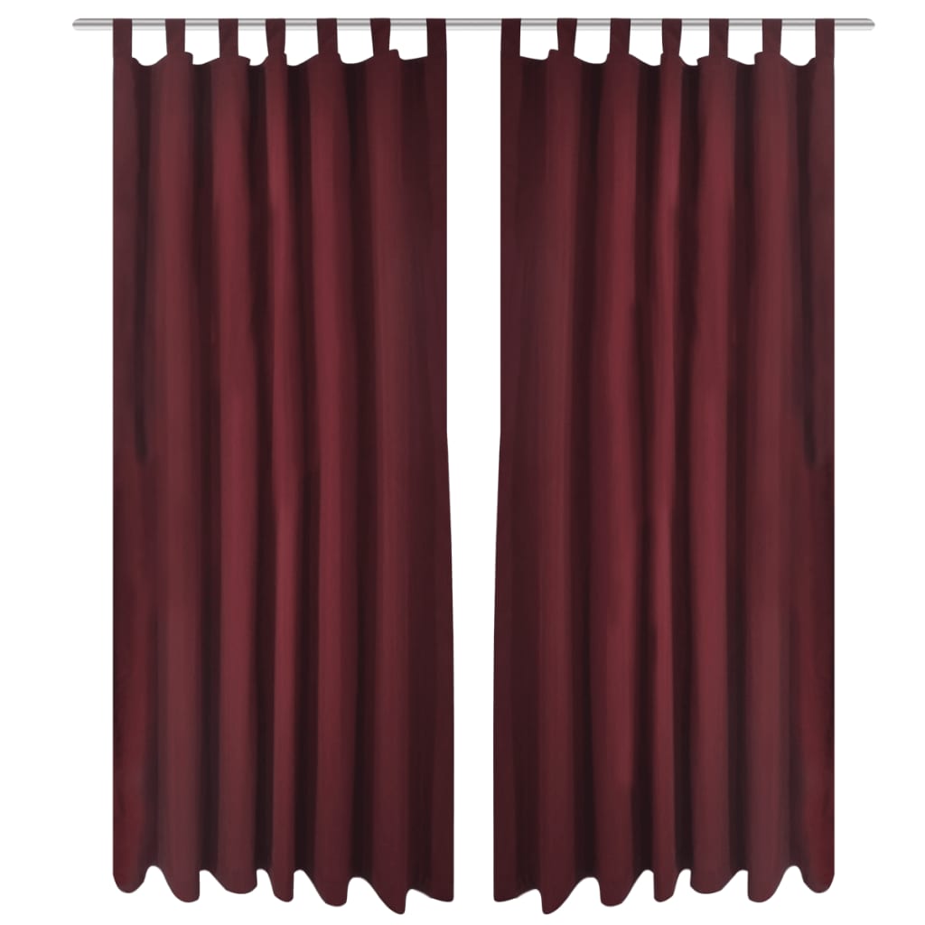 2 cortinas micro-satinadas con trabillas color burdeos, 140 x 175 cm