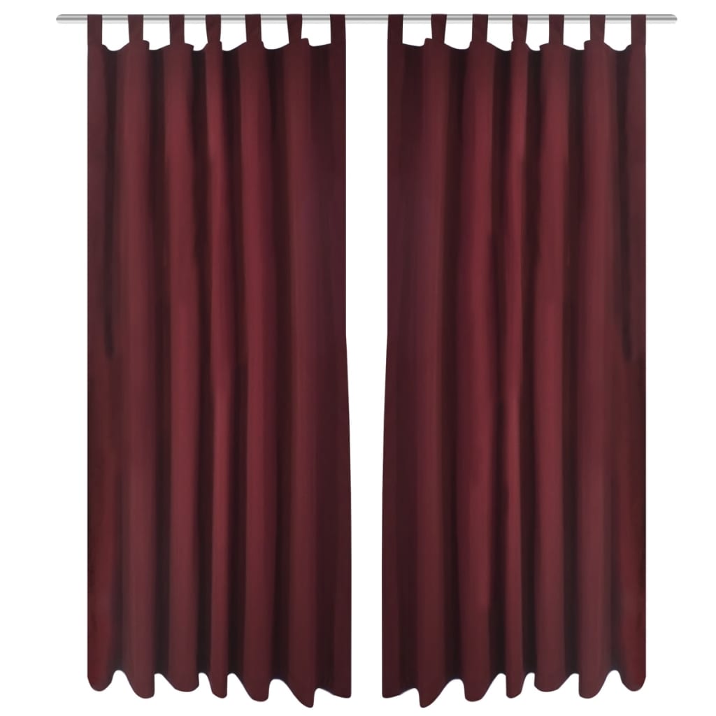 2 cortinas micro-satinadas con trabillas color burdeos, 140 x 225 cm