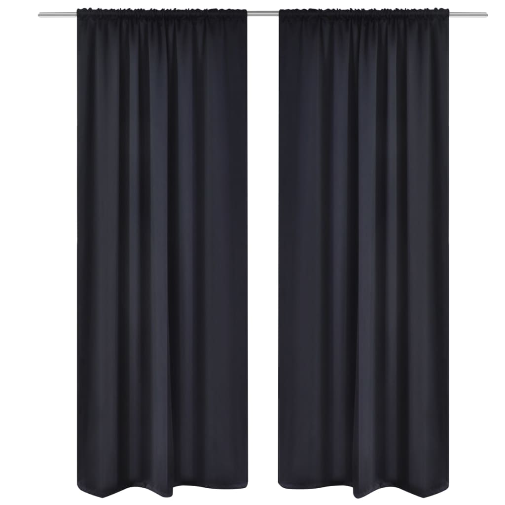 2 cortinas negras oscuras con jaretas, blackout 135 x 245 cm