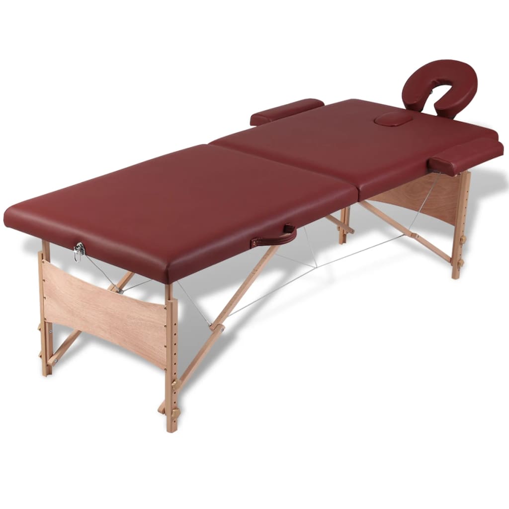 Mesa camilla de masaje de madera plegable de dos cuerpos rojos