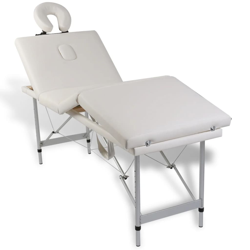 Mesa camilla de masaje de aluminio plegable de 4 cuerpos blanco crema