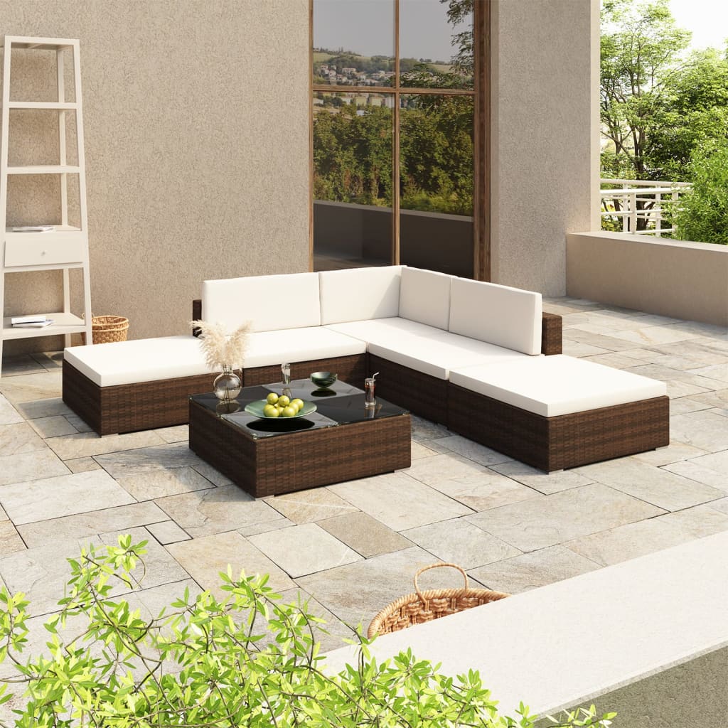 Vetonek Set muebles de jardín 6 piezas y cojines ratán sintético marrón