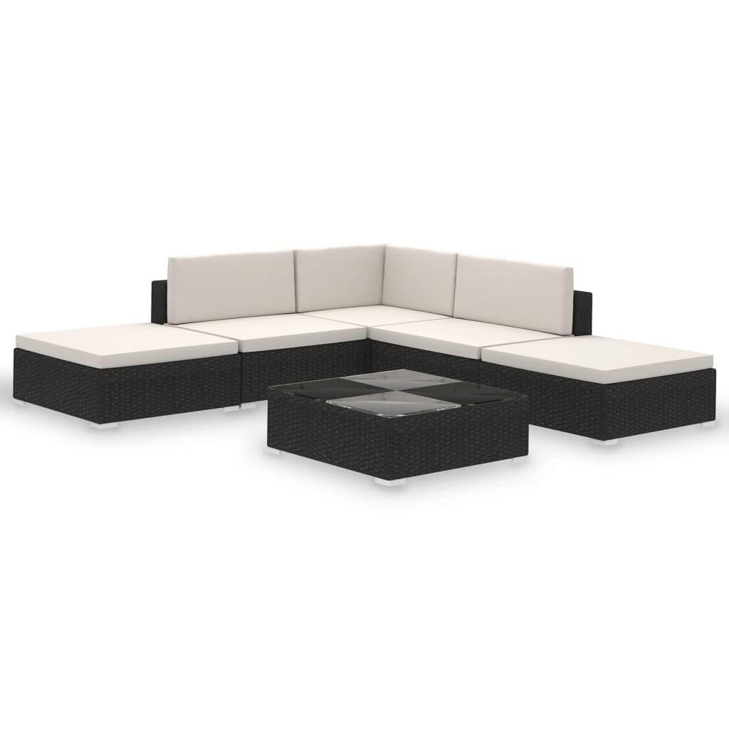 Set muebles de jardín 6 piezas y cojines ratán sintético negro vidaXL