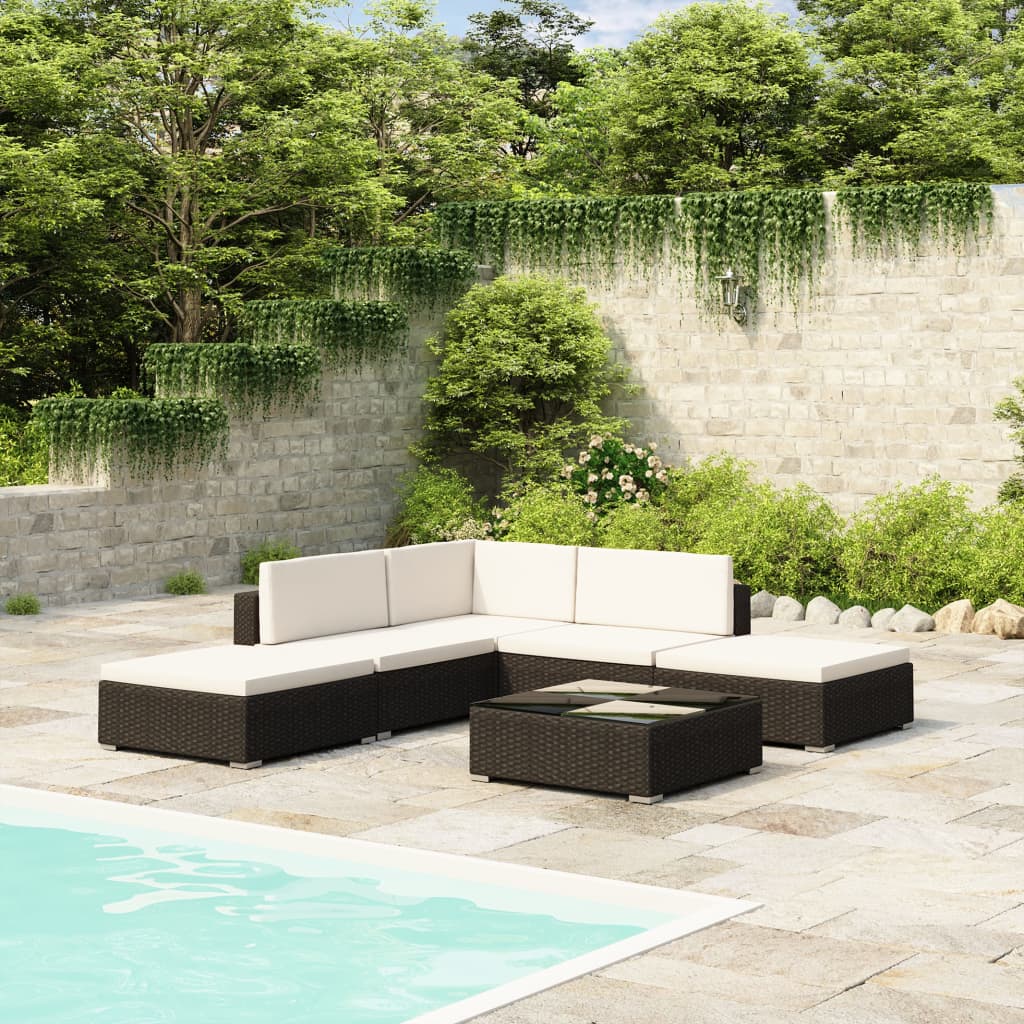 Vetonek Set muebles de jardín 6 piezas y cojines ratán sintético negro