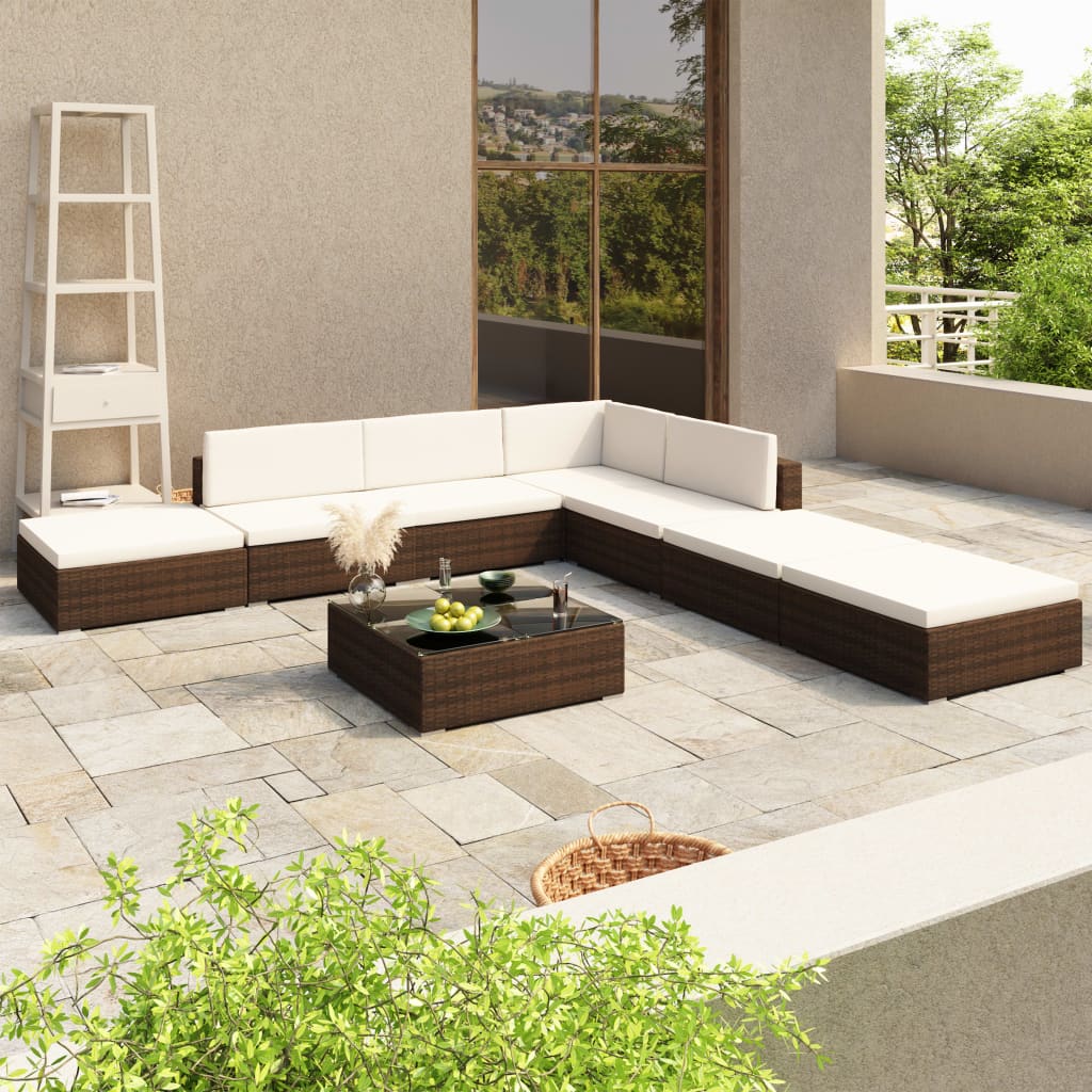 Vetonek Set muebles de jardín 8 piezas y cojines ratán sintético marrón