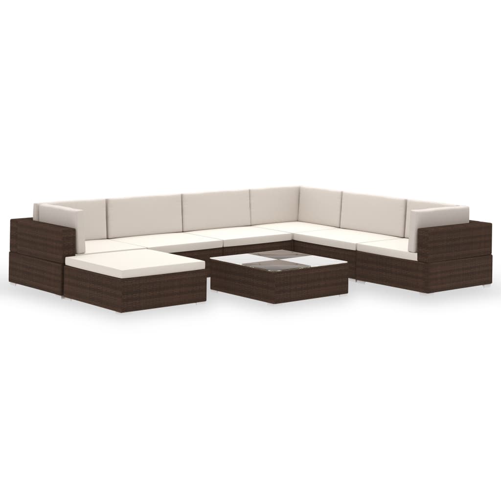 Set muebles de jardín 8 piezas y cojines ratán sintético marrón vidaXL