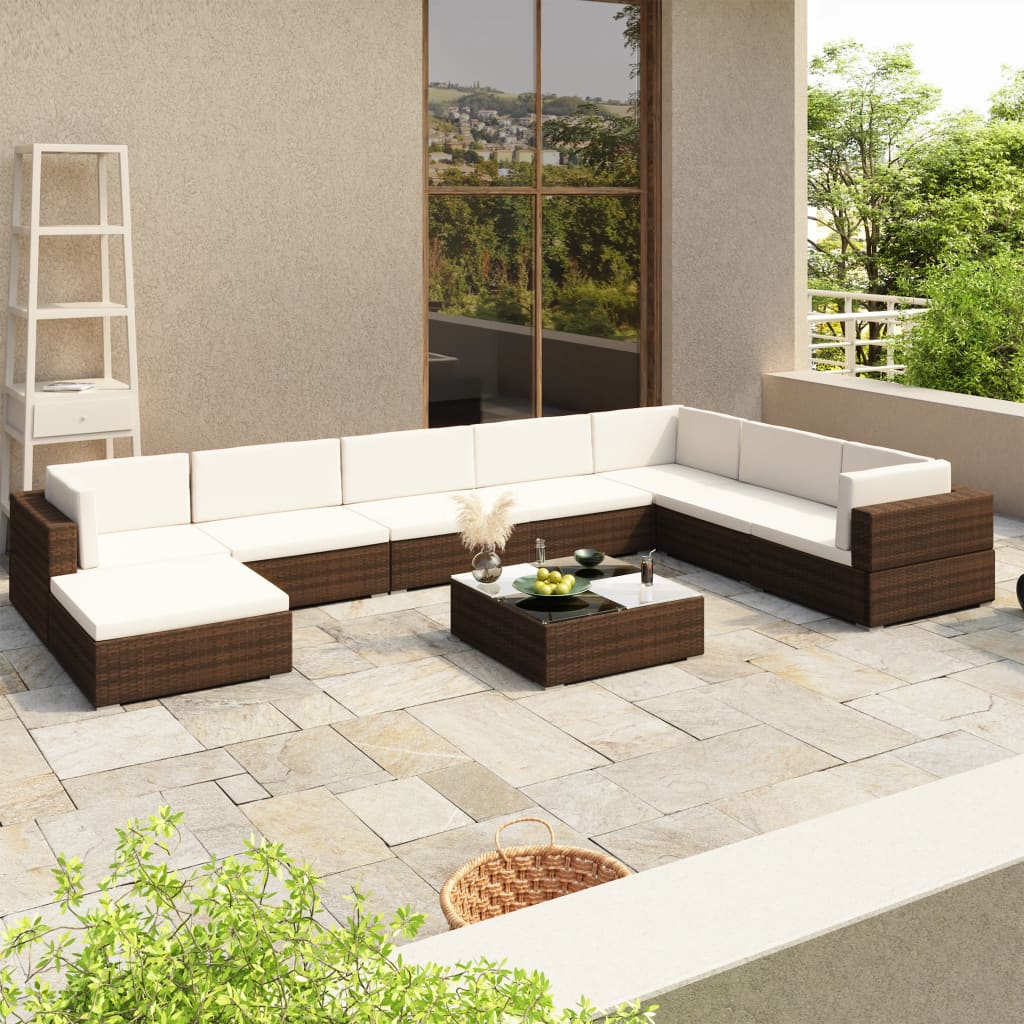 Vetonek Set muebles de jardín 8 piezas y cojines ratán sintético marrón