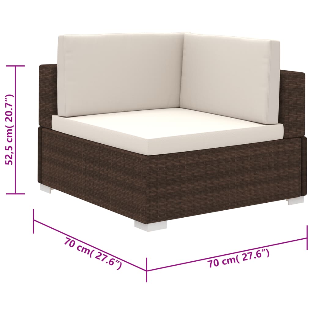 Set muebles de jardín 8 piezas y cojines ratán sintético marrón vidaXL