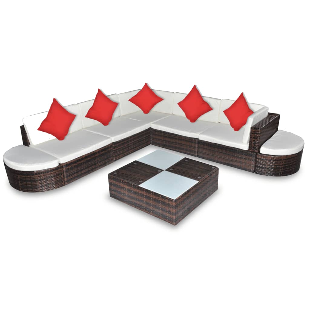 Set muebles de jardín 8 piezas y cojines ratán sintético marrón