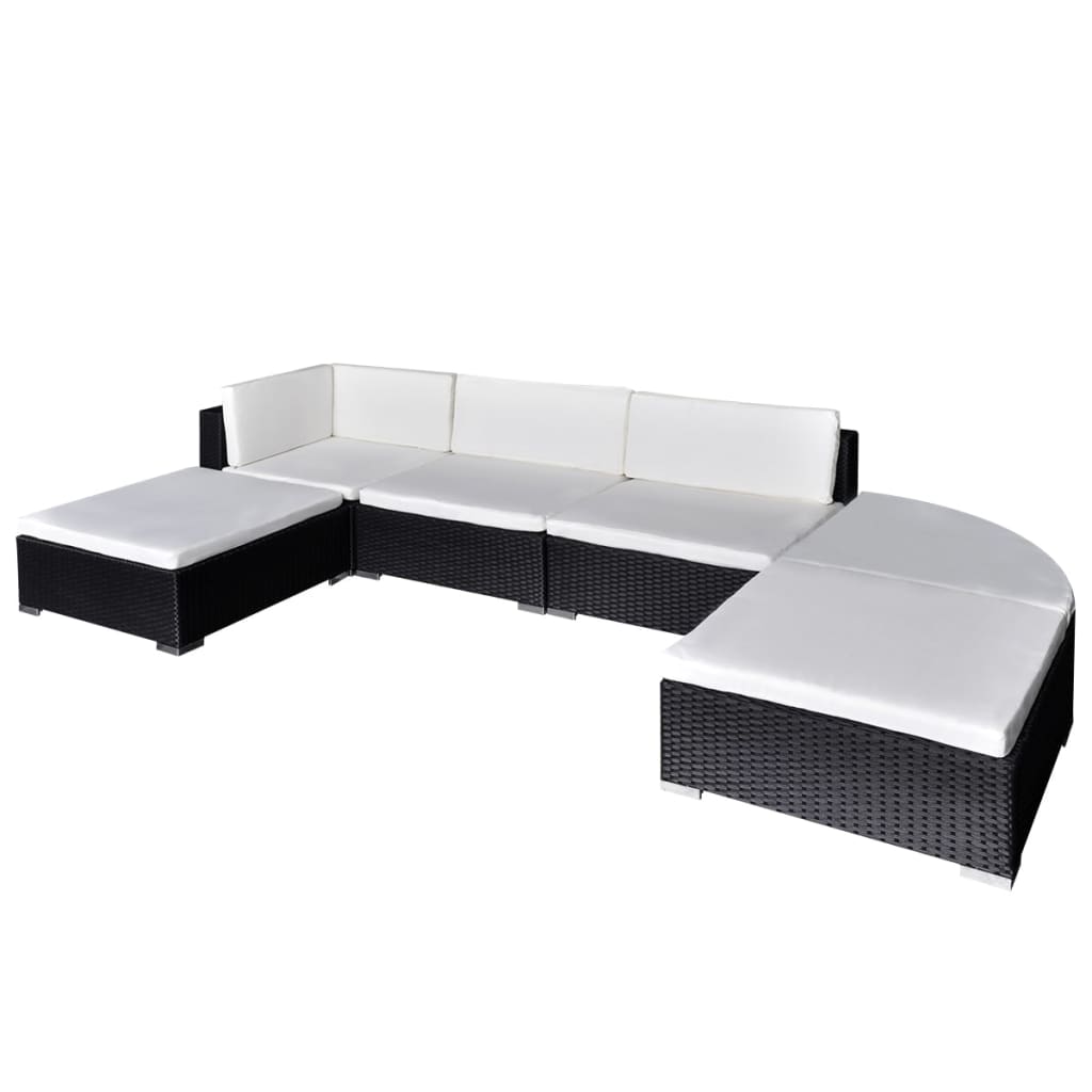 Vetonek Set muebles de jardín 6 piezas y cojines ratán sintético negro