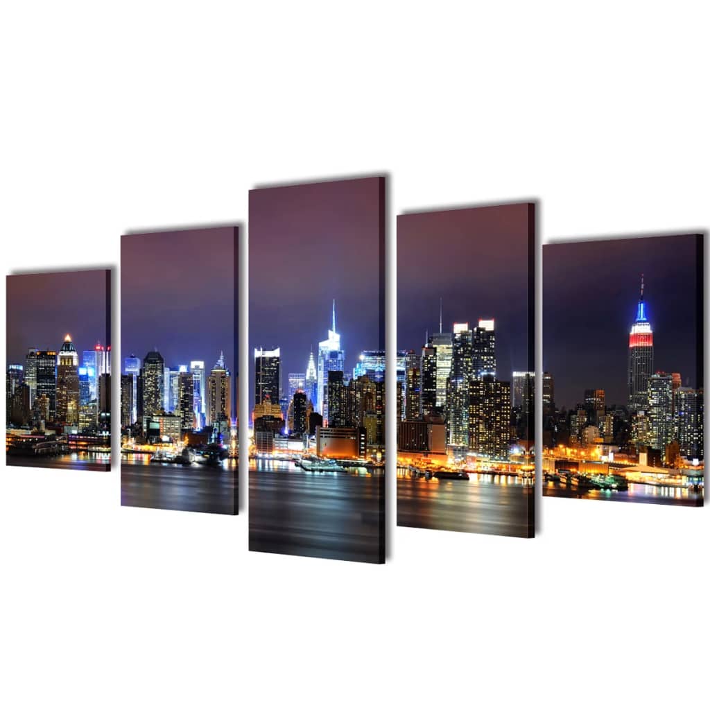 Set decorativo de lienzos para pared Nueva York noche 100 x 50 cm