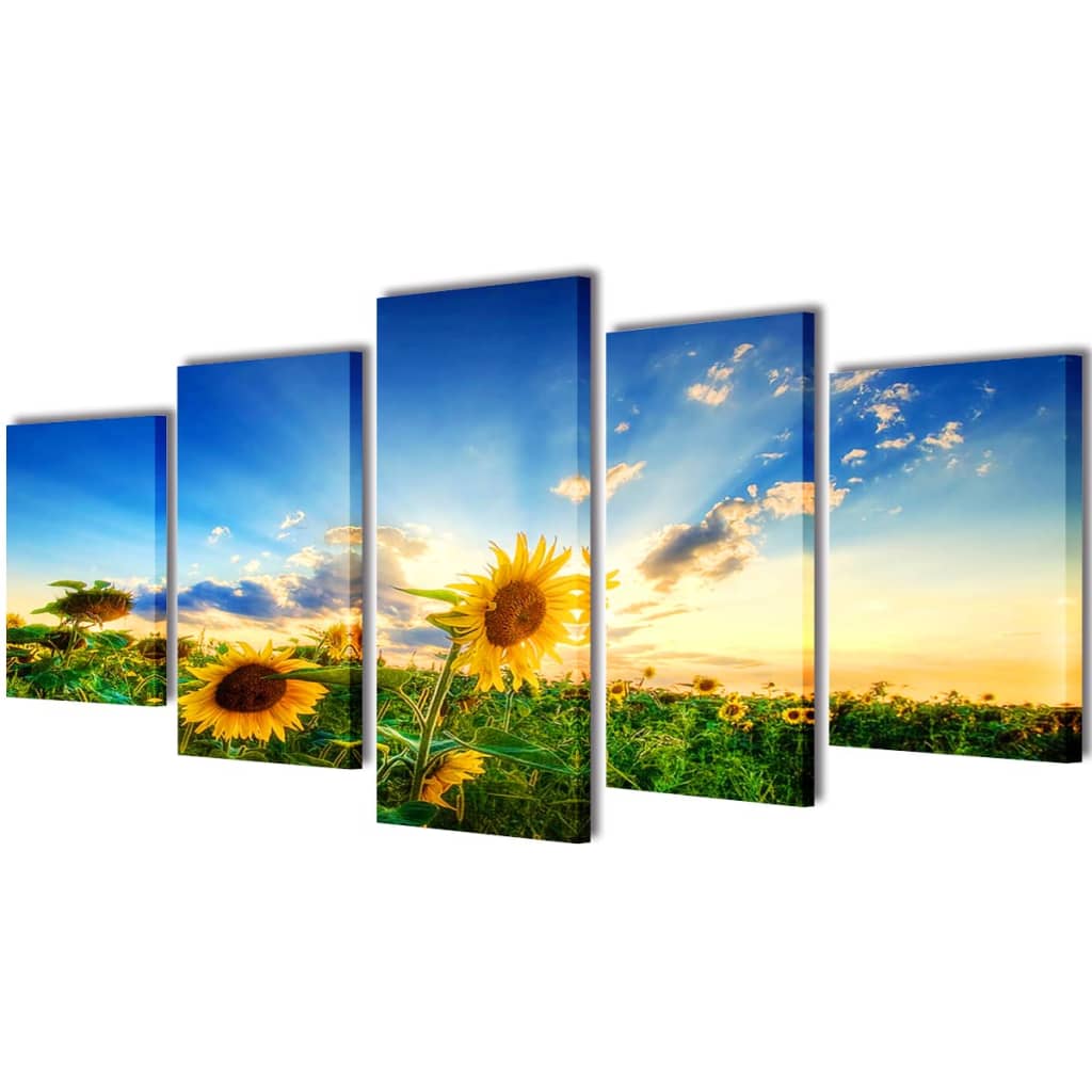 Set decorativo de lienzos para la pared modelo girasoles, 200 x 100 cm