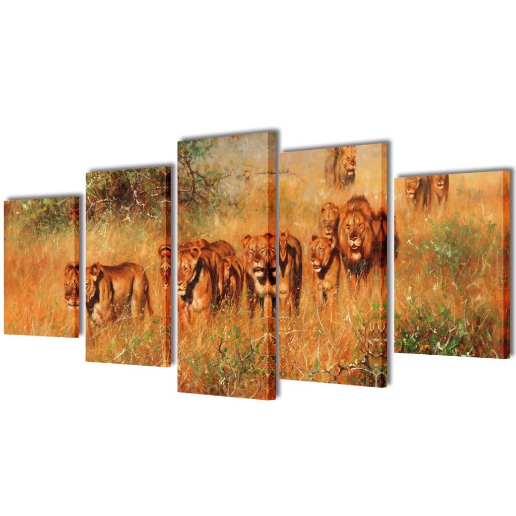 Vetonek Set decorativo de lienzos para la pared modelo leones, 200 x 100 cm