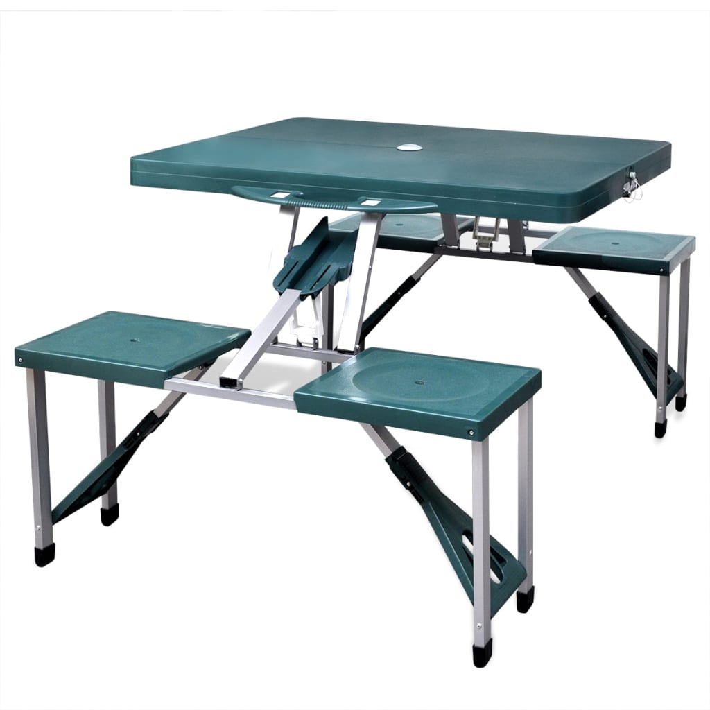 Vetonek Set mesa plegable de camping y 4 taburetes aluminio verde claro