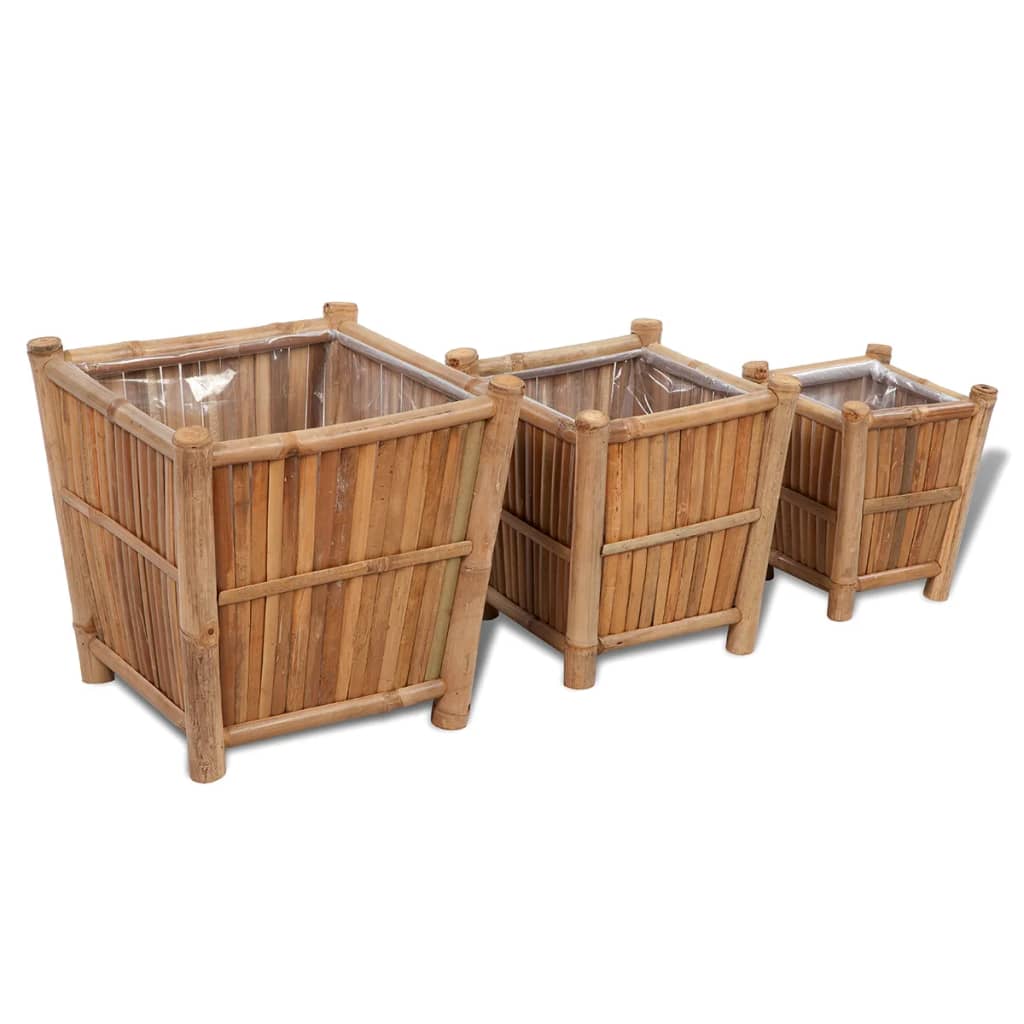 Planters with nylon lining 3 units bamboo v9248 Vetonek