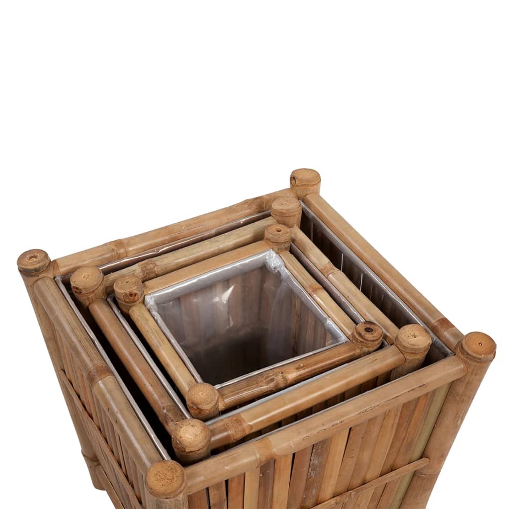 Planters with nylon lining 3 units bamboo v9248 - Vetonek