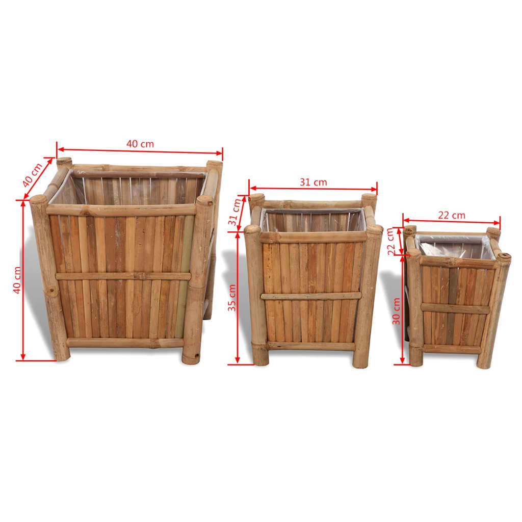 Planters with nylon lining 3 units bamboo v9248 - Vetonek