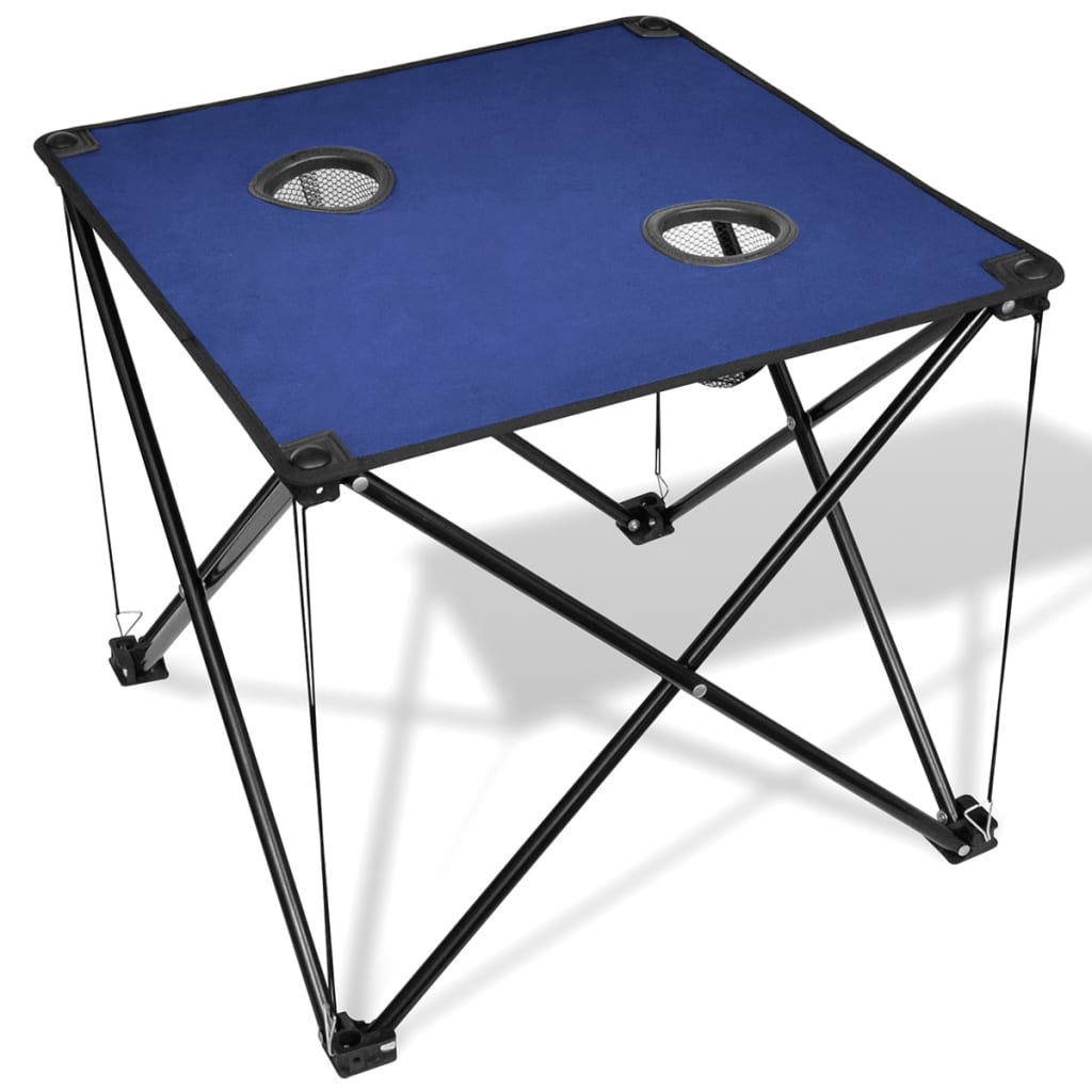 Mesa azúl plegable para camping