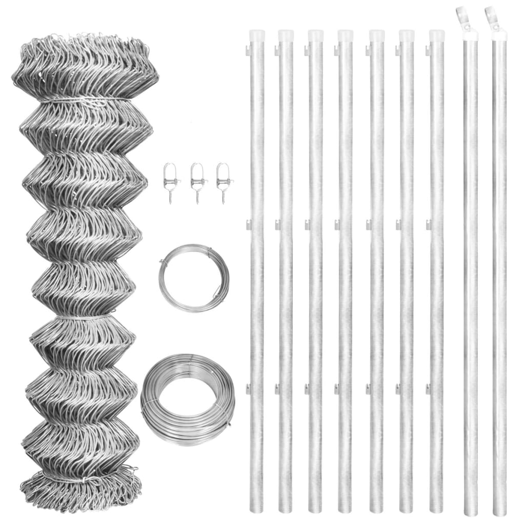 Vetonek Valla de alambre y postes acero galvanizado plateado 15x1,25 m