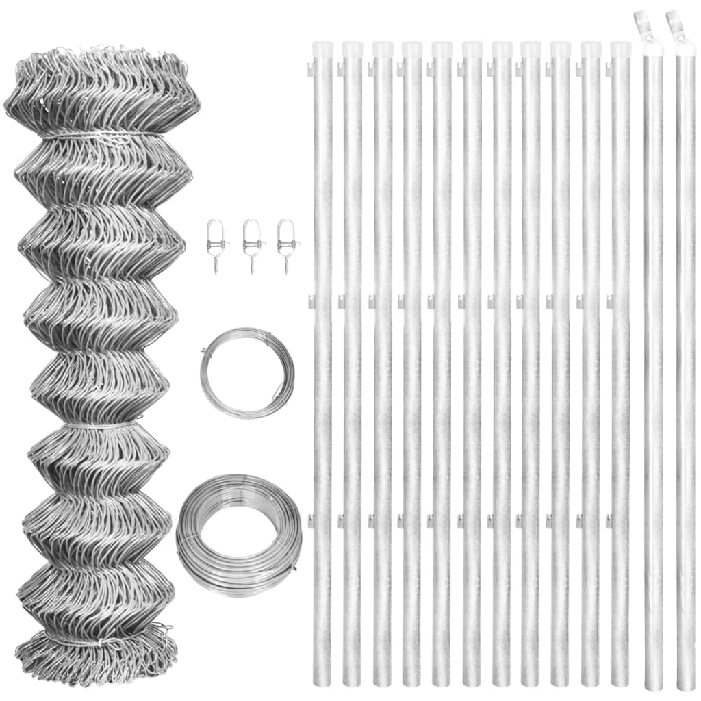 Vetonek Valla de alambre y postes acero galvanizado plateado 25x1,25 m