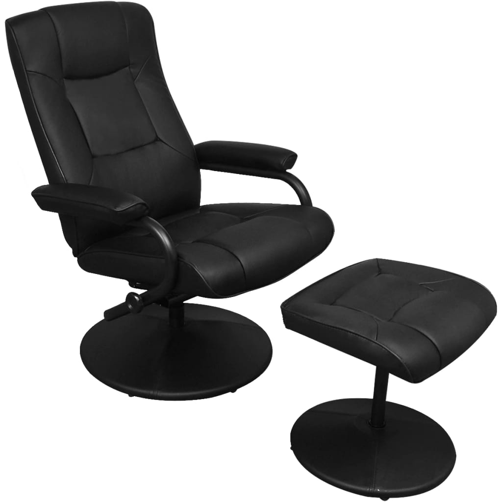 Vetonek Sillón de TV con reposapiés cuero sintético sintético negro