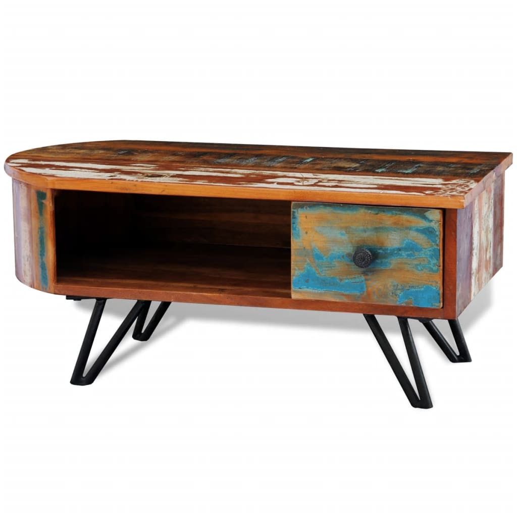 Table basse avec pieds en fer bois massif recyclé v6185 Vetonek
