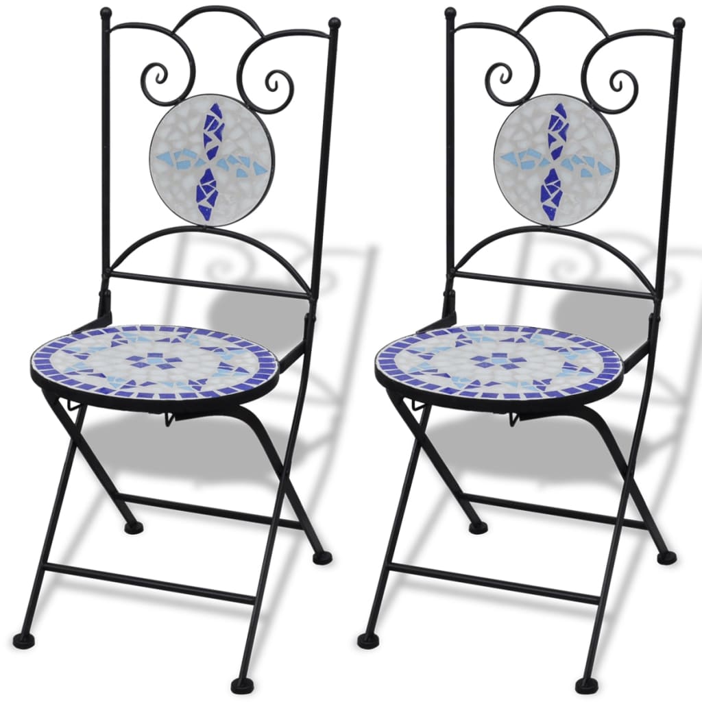 Set de mesa y sillas de jardín 3 pzas con mosaico azul y blanco vidaXL