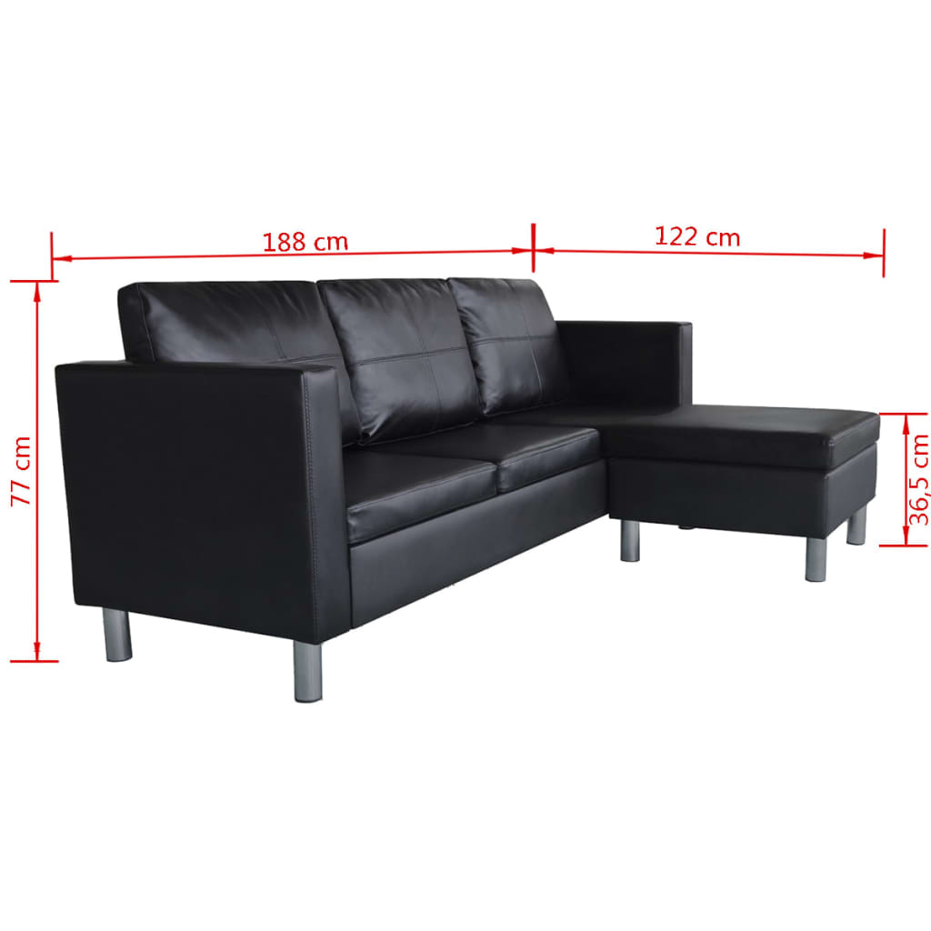 Sofá modular de 3 plazas de cuero artificial negro vidaXL