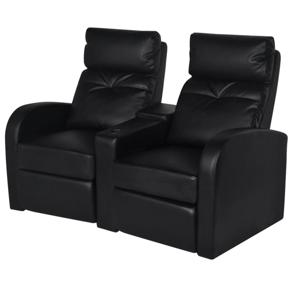 2 Seater Black Artificial Leather Recliner v2499 Vetonek
