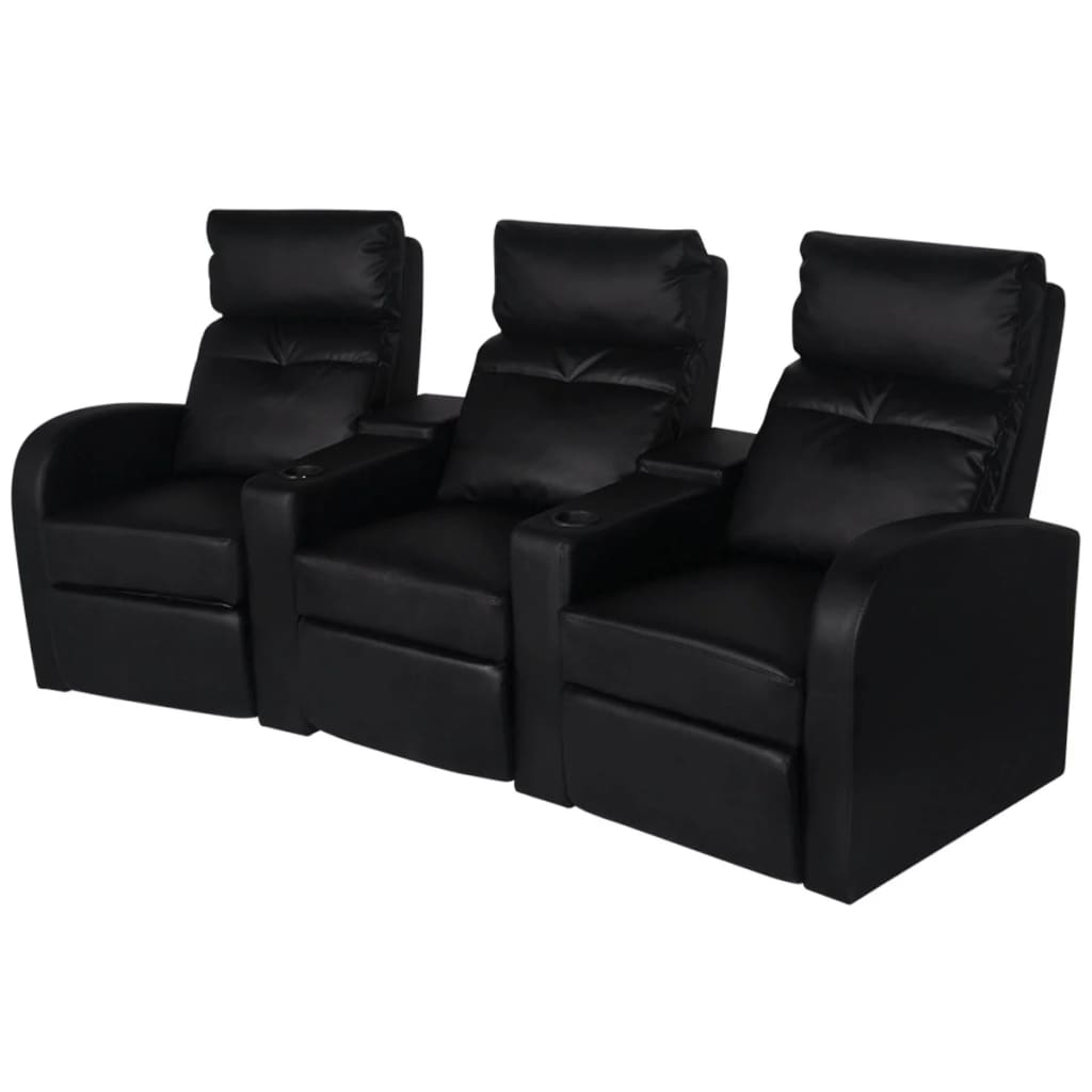 Vetonek Sillón reclinable de 3 plazas de cuero artificial negro 