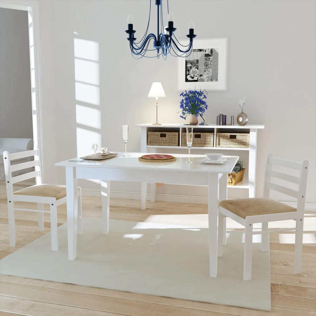 Vetonek Sillas de comedor 2 uds madera maciza caucho terciopelo blanco