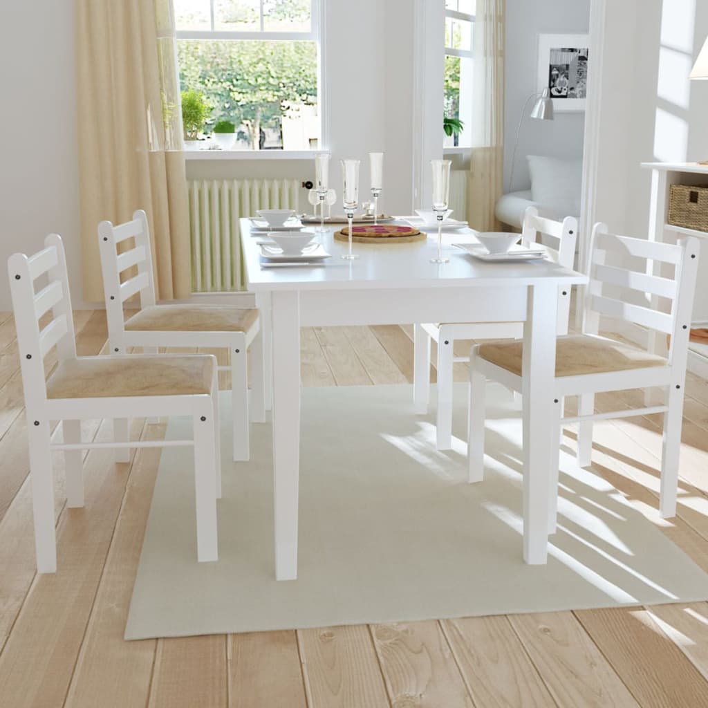 Vetonek Sillas de comedor 4 uds madera maciza caucho terciopelo blanco