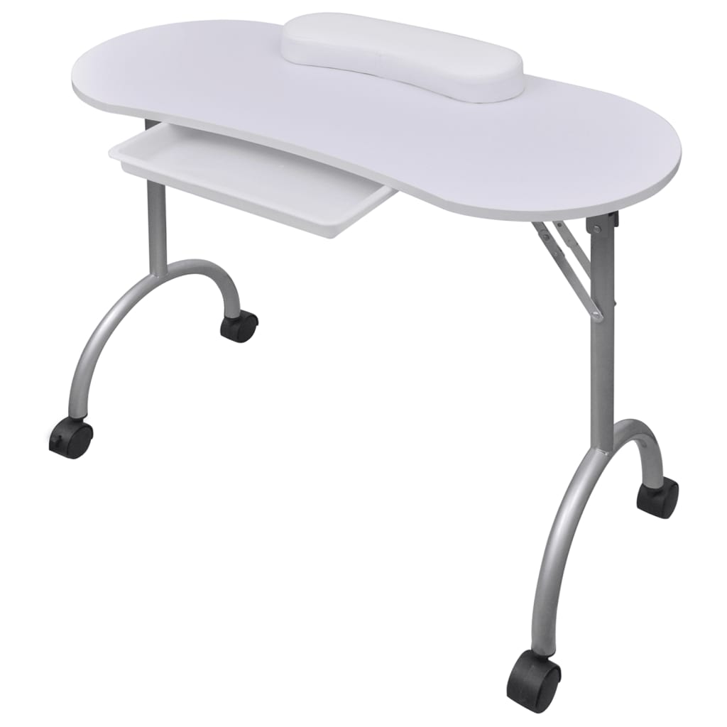 Vetonek Mesa de manicura plegable con ruedas blanco  